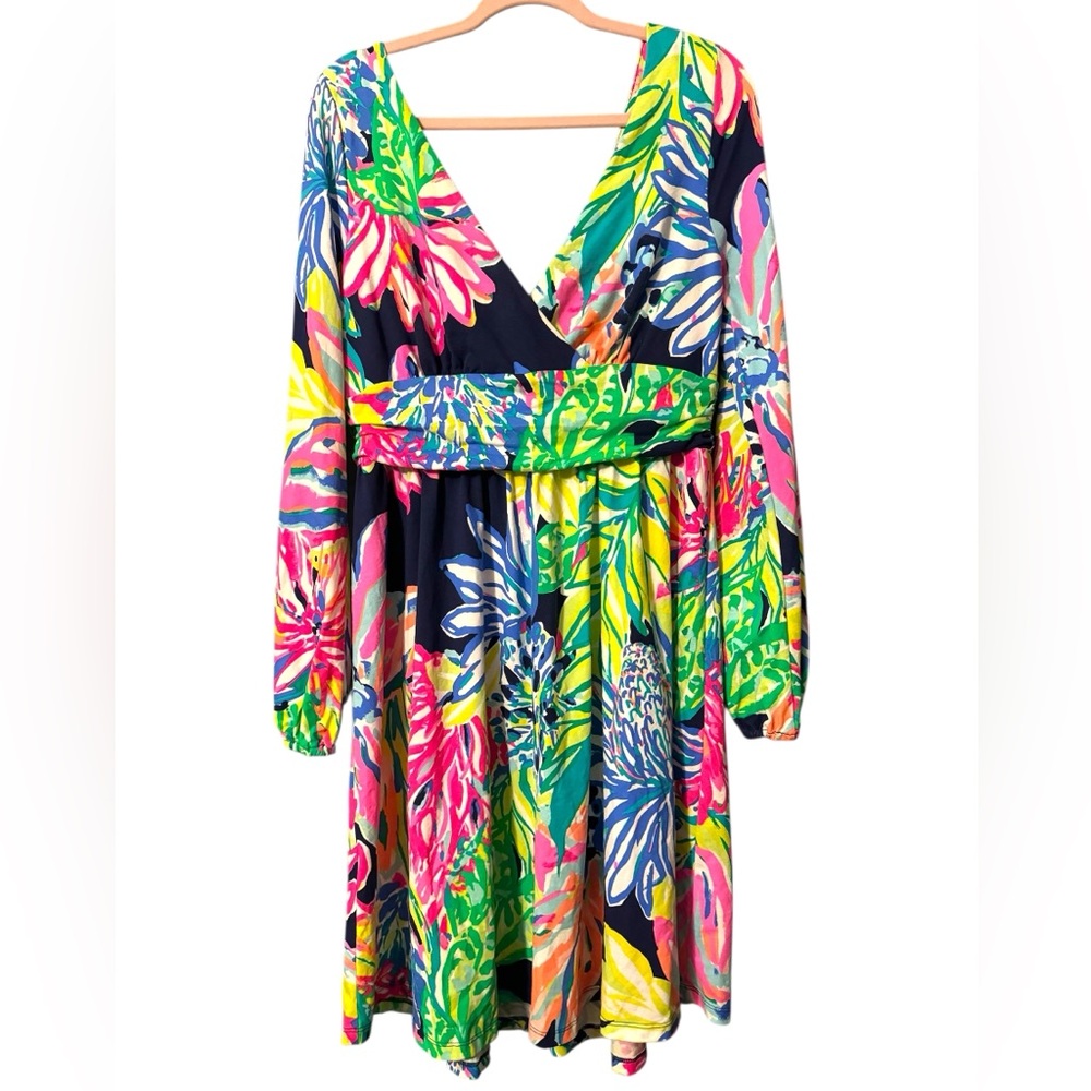 Women’s LILLY PULITZER Fleur Dress Resort Navy Travelers Palm size L